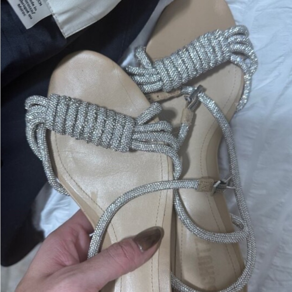 SCHUTZ Silver and Tan Strappy Heels with Block Heel - Picture 5 of 5